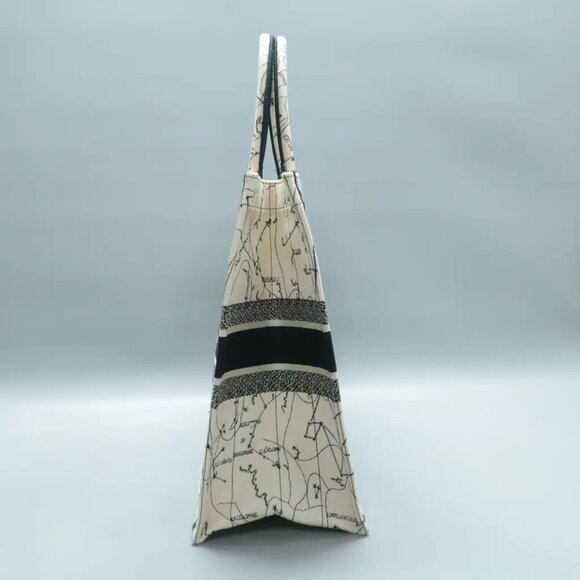 100% Authentic DIOR Book Tote Beige&Black Cloth Shoulder Bag 2152-113024 - Picture 5 of 12